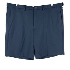Haggar Cool 18 Pro Men Navy Flat-Front Chino Shorts Sz 44 Comfortable Waist NWOT